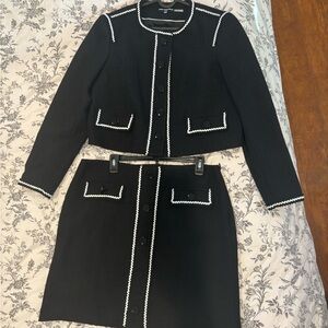 Karl Lagerfeld Paris black tweed skirt suit set with white trim